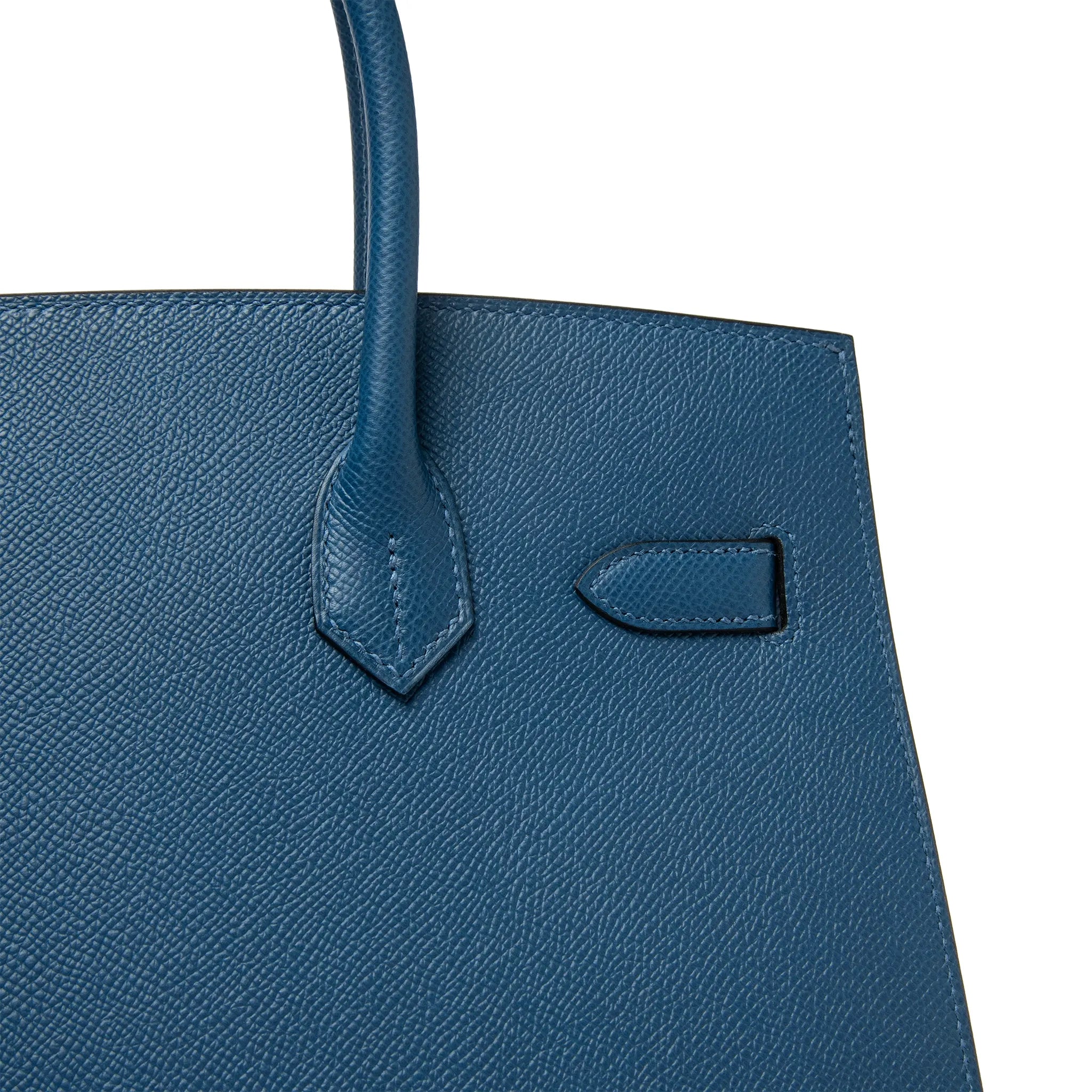 Detailed Back View of Hermès Birkin 30 Deep Blue Epsom Leather Gold Hardware LU1380225624872